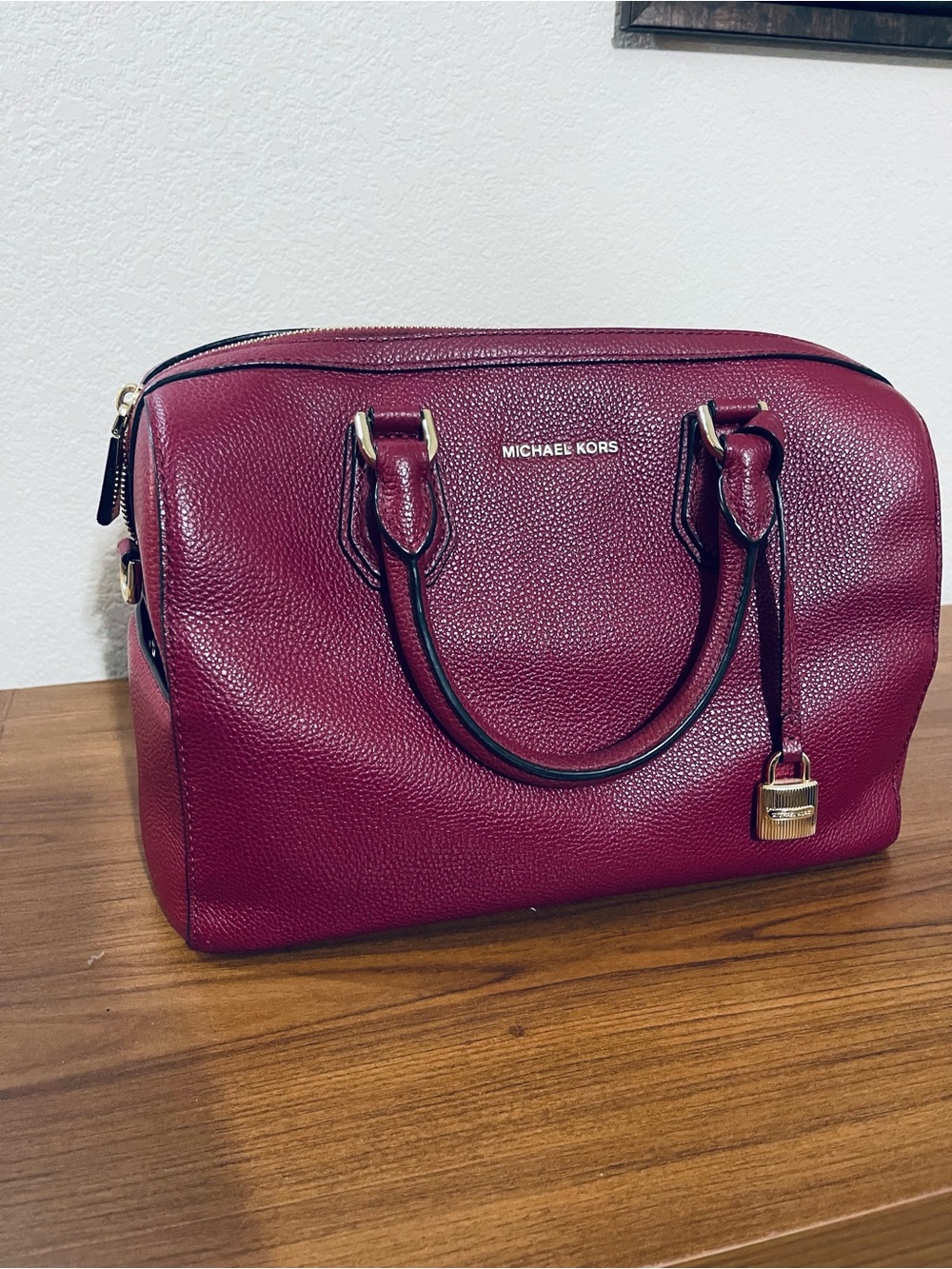 Michael Kors Wine Red Pebbled Leather Satchel